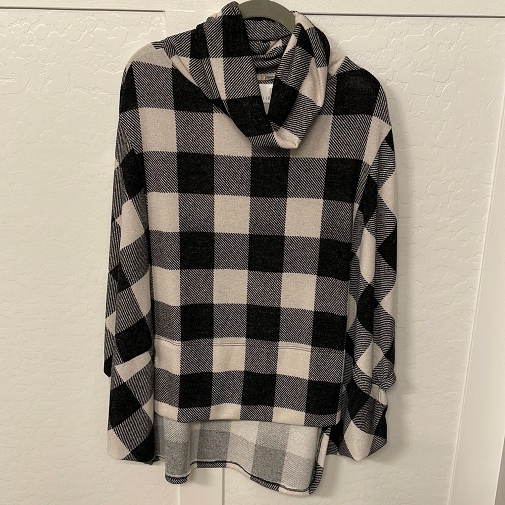 Buffalo plaid poncho sweater